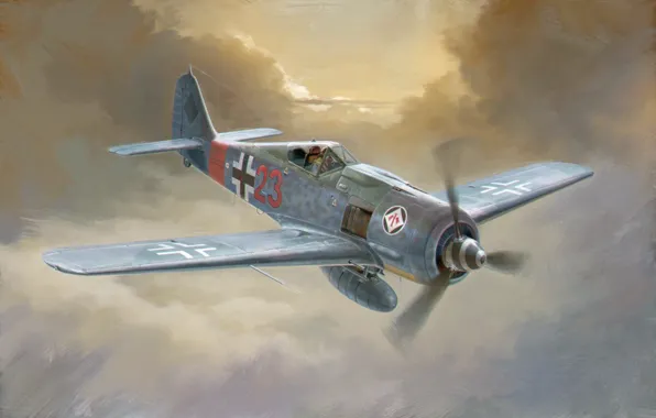 Picture war, art, painting, ww2, Focke-Wulf Fw190A-7 The 1st Flying Grope
