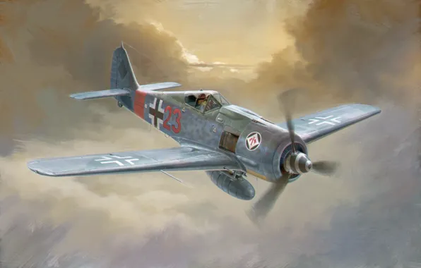 War, art, painting, WW2, Focke-Wulf Fw190A-7 The 1st Flying Grope