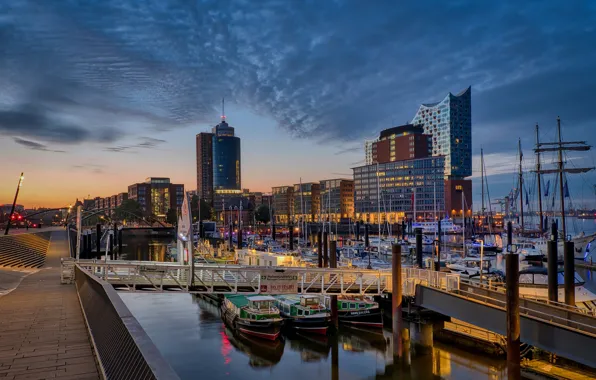 The sky, home, skyscrapers, the evening, Germany, pier, pierce, channel