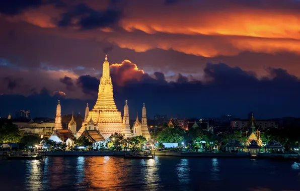 Night, night lights, The city, temple, the urban landscape, Yangon