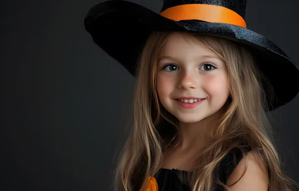 Smile, hat, girl, Halloween, Halloween, witch, AI art, neural network