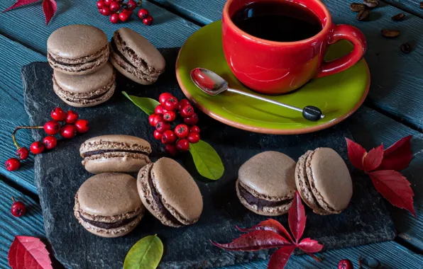 Picture leaves, berries, coffee, cookies, mug, Cup, still life, pasta