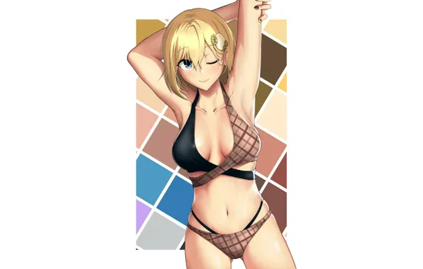 Picture girl, sexy, cleavage, boobs, anime, blue eyes, beautiful, short hair