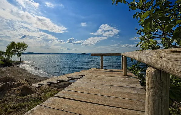 Summer, landscape, bridge, lake