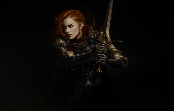 Girl, Minimalism, Armor, Style, Girl, Sword, Warrior, Art