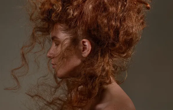 Model, red, curly, Anna Mironova, Evgeny Pogonin