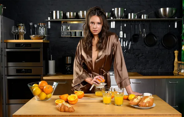 Picture girl, food, beautiful, model, sweet, kitchen, Charming