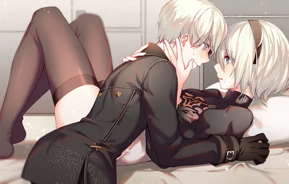 Girl, romance, guy, two, Nier Automata