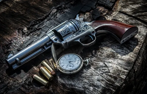 Gun, Time, Watch, Cartridges, Bullets, Colt