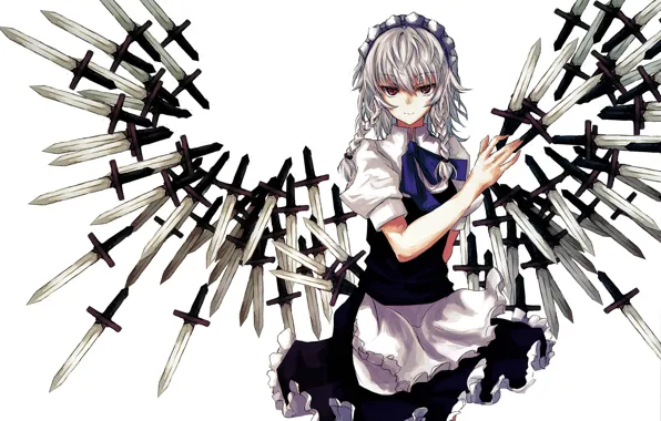 Picture knives, killer, the maid, art, evil eye, Touhou Project, Sakuya Izayoi, cold-blooded