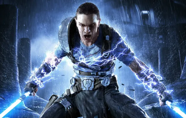 Picture rain, rage, swords, Jedi, Star Wars: The Force Unleashed 2