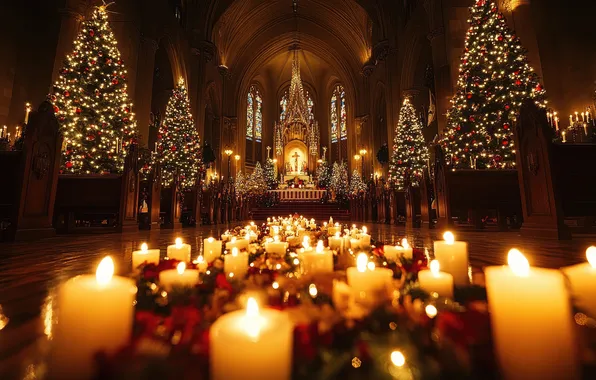 Light, the dark background, Windows, cross, candles, Christmas, Church, New year