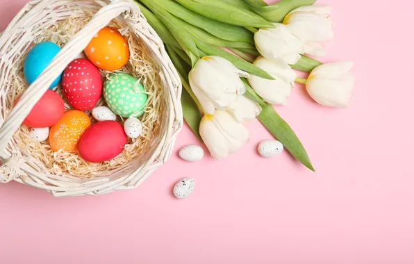 Flowers, eggs, spring, colorful, Easter, tulips, wood, flowers