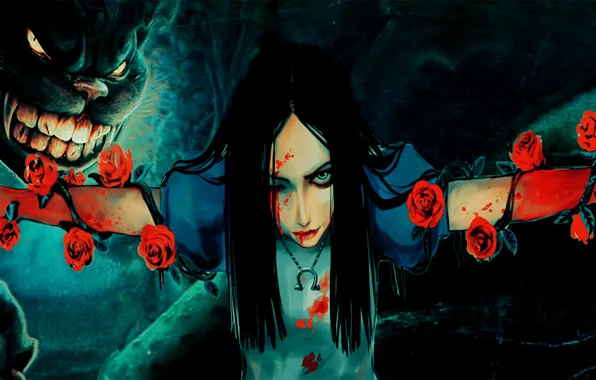 Girl, blood, Alice, girl, blood, Cheshire cat, Alice, Alice Madness Returns