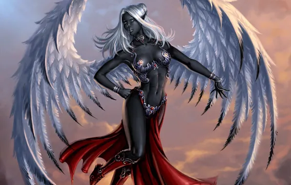 Girl, decoration, elf, wings, art, drow, black