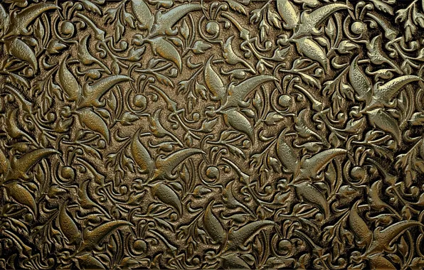 Leaves, metal, pattern, curls, Shine, texture, gold plated, Golden