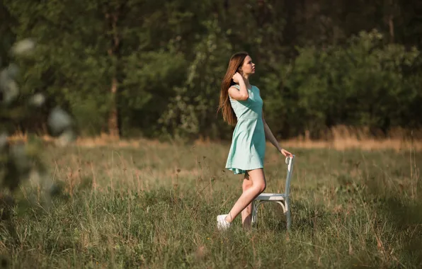 Picture summer, girl, light, nature, pose, hair, dress, brown hair