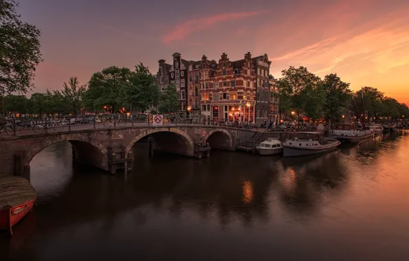 Sunset, the city, the evening, Amsterdam, Netherlands