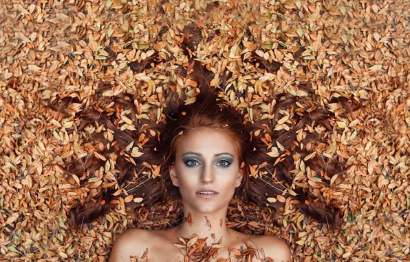 Picture autumn, leaves, girl, Alessandro Di Cicco, Aigeus