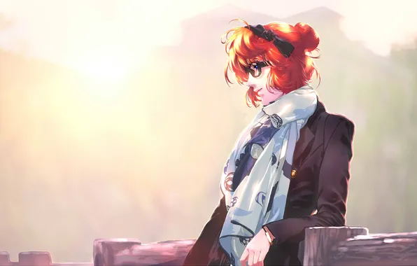 Girl, scarf, glasses, red, bow, bundles