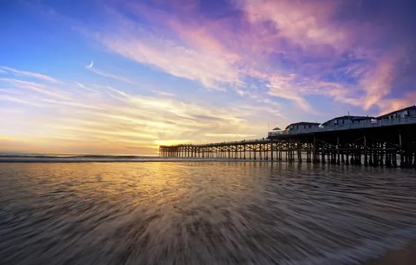 Picture sea, sunset, pierce, house, buildings