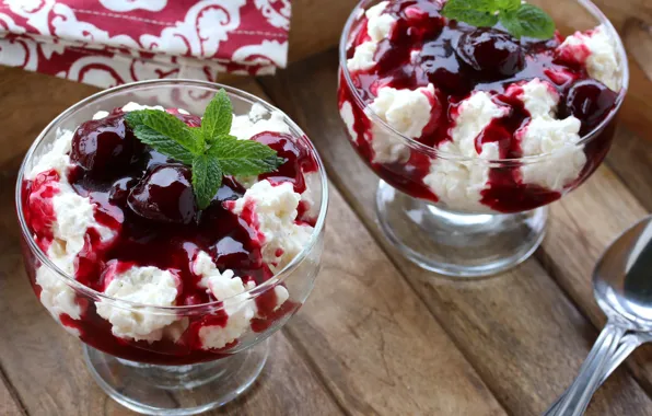 Cherry, dessert, syrup