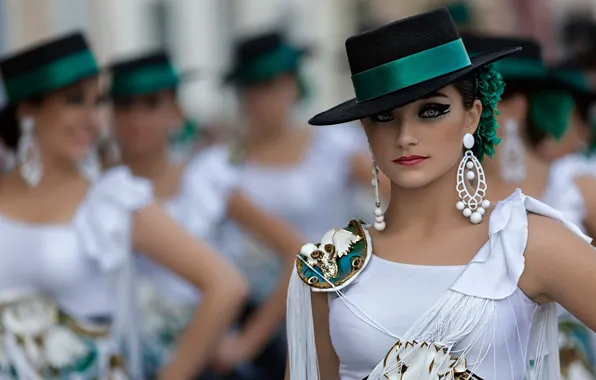 Picture look, girl, face, style, portrait, hat, earrings, makeup
