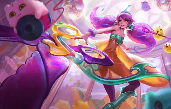 Picture bright colors, movement, toys, game, Gwen, League of Legends, throw, beautiful girl