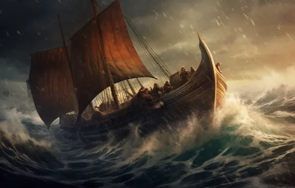 Sea, the storm, wave, water, clouds, storm, people, element