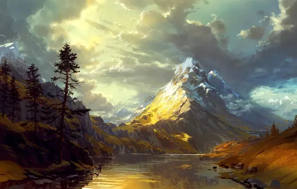 Picture river, landscape, item