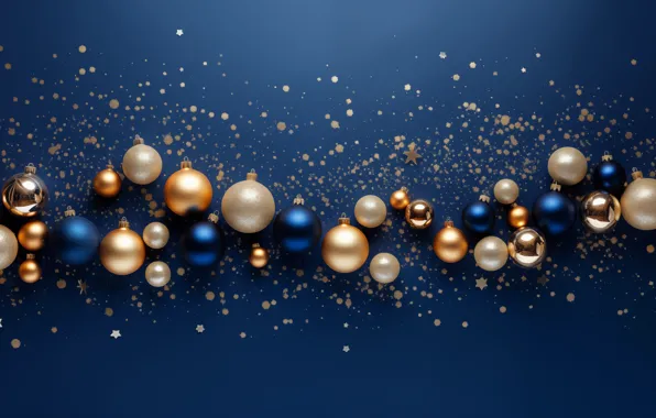 Balls, Shine, Christmas, New year, gold plated, placer, stars, blue