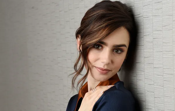 Portrait, makeup, dress, actress, hairstyle, brown hair, photoshoot, Lily Collins