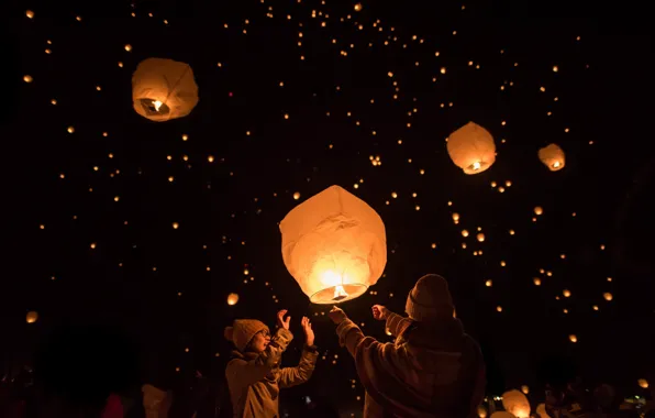 Japan, Niigata, Sky lantern festival