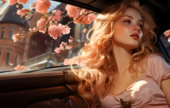 Car, city, girl, blonde, ai art