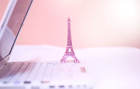 Pink, figurine, Eiffel tower, laptop, La tour Eiffel