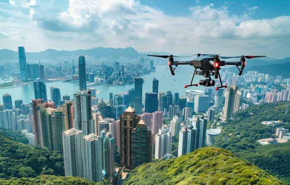 Flight, aviation, the city, technique, drone, AI art, neural network