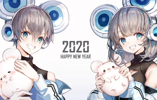 Boy, girl, mouse, 2020, new year 2020, myshy