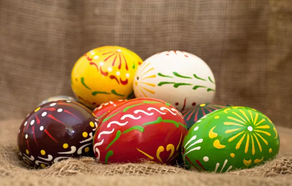 Picture eggs, Easter, burlap, eggs