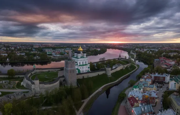 Picture the city, home, The Kremlin, fortress, river, Pskov, Chrome, Roman Dmitriev