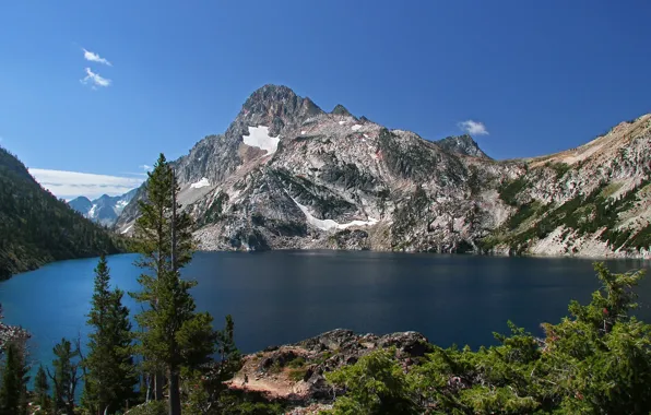 Picture mountains, mountain lake, Idaho, Mount Regan, Sawtooth Lake, Idaho