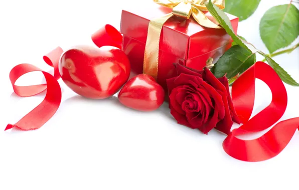 Box, gift, heart, rose, colorful, tape, rose, flower