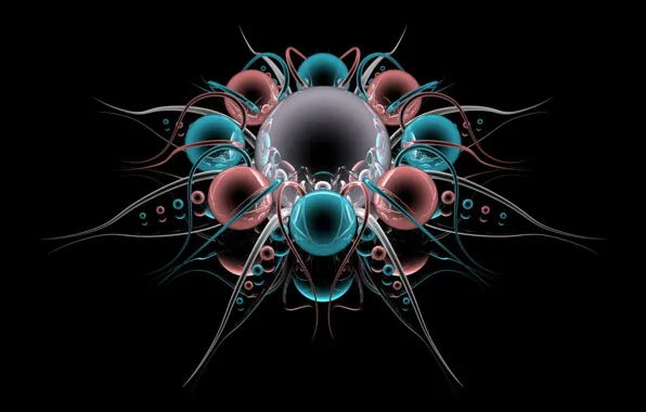 Picture reflection, balls, color, black background