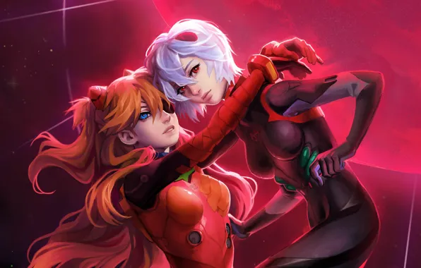 Picture girl, hugs, Evangelion, Evangelion
