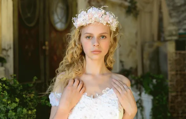 Girl, long hair, dress, beautiful, pretty, lips, face, bride