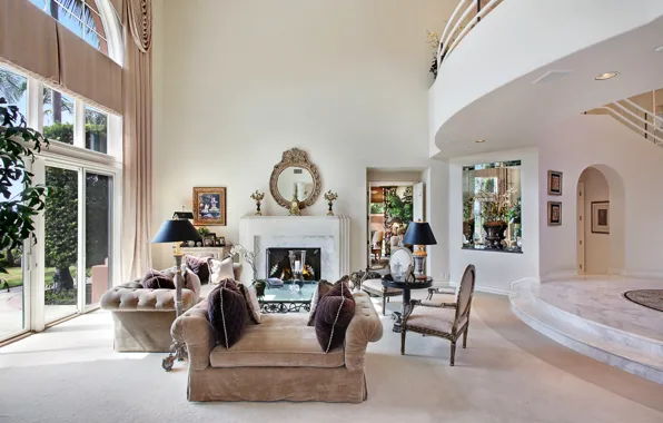 Wallpaper design, furniture, Villa, interior, fireplace, luxury, living room