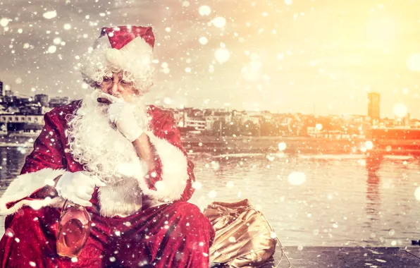 Holiday, bottle, cigar, New year, Santa Claus, Santa Claus