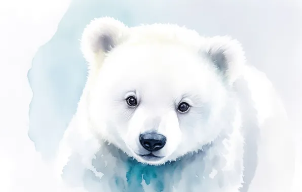 White, fluffy, bear, watercolor, cute, bear, white, polar bear