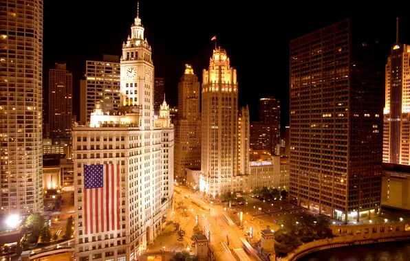 Picture night, skyscrapers, Chicago, USA, USA, night city, Chicago, illinois