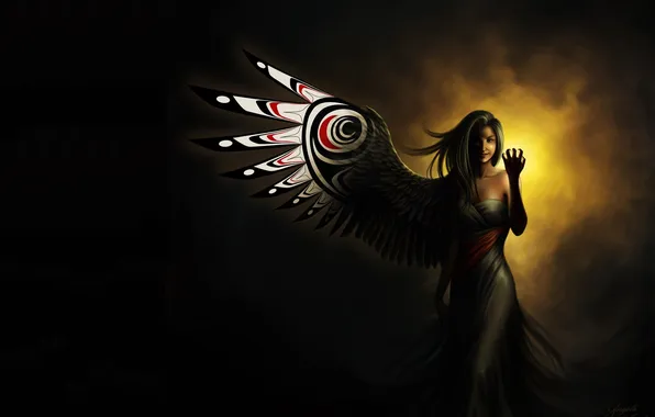 Picture look, girl, fiction, wings, angel, art, black background, angel