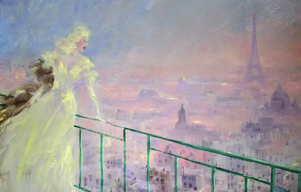 Louis Icart, white woman, Evening In Paris